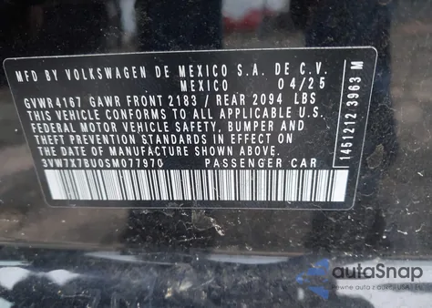 2025 Volkswagen Jetta 1.5T Se from USA, damaged, VIN 3VW7X7BU0SM077970